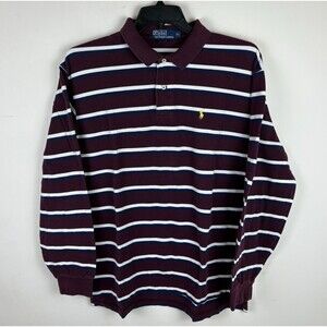 Vintage 90s Polo Ralph Lauren Long Sleeve Rugby Style Polo Shirt / Striped / XL